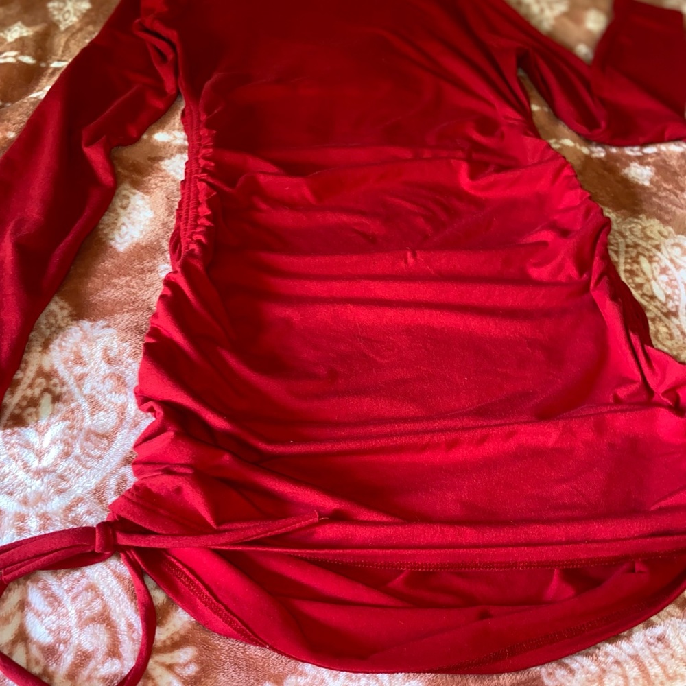 Red fringed long sleeve dress